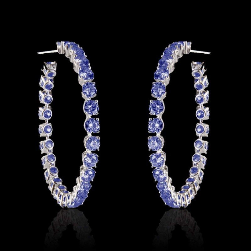 Ohrringe Créloes mit blauem Saphir in Weissgold